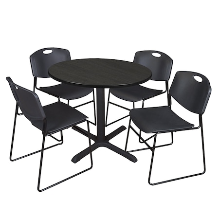 REGENCY Cain Round Table & Chair Sets, 36 W, 36 L, 29 H, Wood, Metal, Polypropylene Top, Ash Grey TB36RNDAG44BK